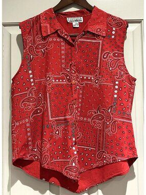 Vintage Amilano Red Bandana Print Vest Top Women's 20W Western Americana Rodeo